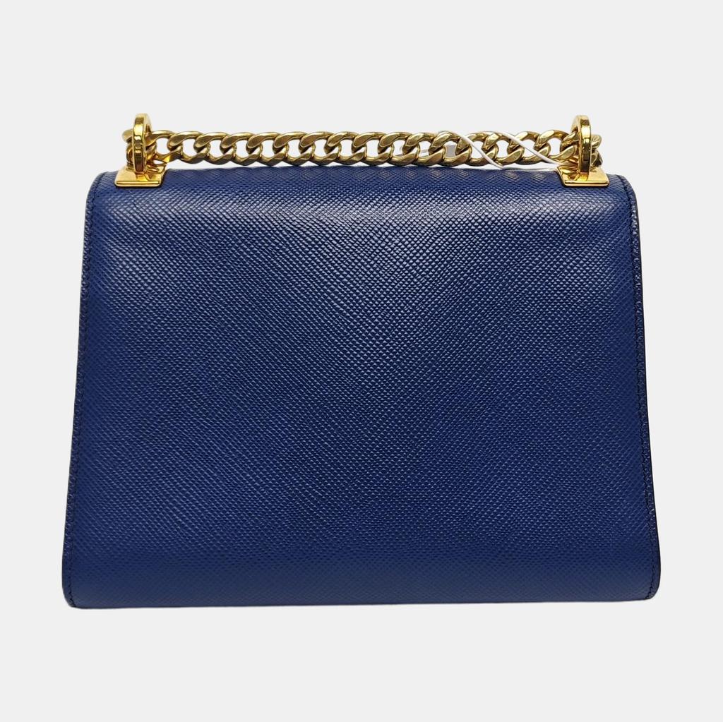 [Pre-Owned] Solid Color Minimalist Triangle Logo Saffiano Leather Shoulder Crossbody Bag - Very Good #MB8U2O