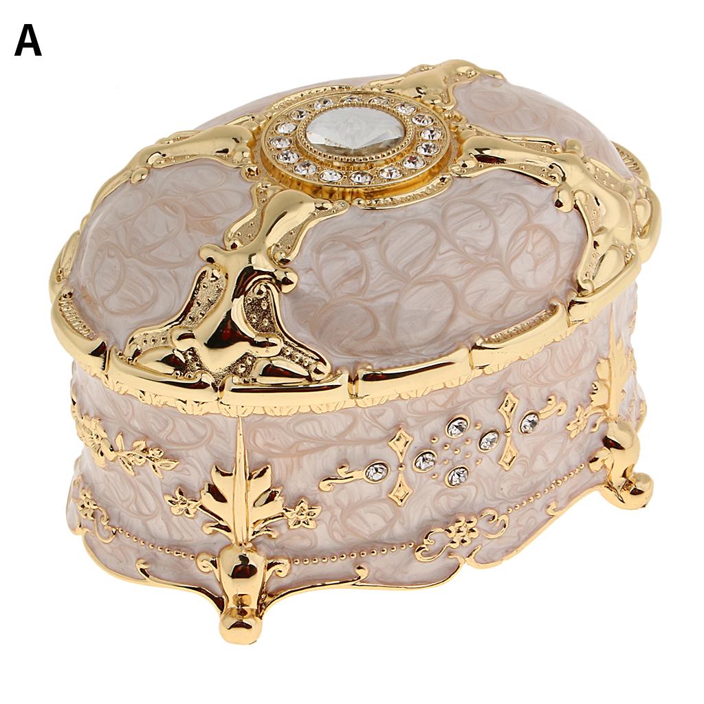Retro Enamel European Style Oval Trinket Chest Jewelry Box Organizer Holder
