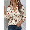 Женская блузка с принтом Санта-Клауса, Элегантная рубашка с длинным рукавом и воротником, Винтажный праздничный стиль, Для осени, зимы, работы, повседневной носки