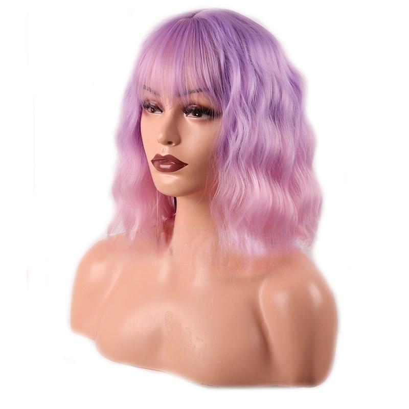 MISS WIG Женский парик с короткой волной и челкой, черный парик из синтетического волокна для женщин, повседневная одежда
