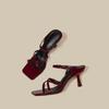 New Wine Red High Heels Sandals for Women Square Toe Bowtie Decor Summer Outdoor Slippers Woman Thin Heeled Party Wedding Shoes