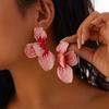 Gradual Change of Pink Petals Dripping Oil Exaggerated Earrings, Fashion High Sense Sweet Wind Temperament Versatile Earrings