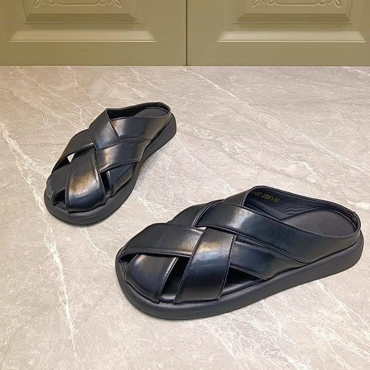 Ретро сумка из мягкой кожи, тапочки, женская летняя верхняя одежда, новые универсальные плетеные сандалии на плоской подошве, с юбкой, наполовину шлепанцы