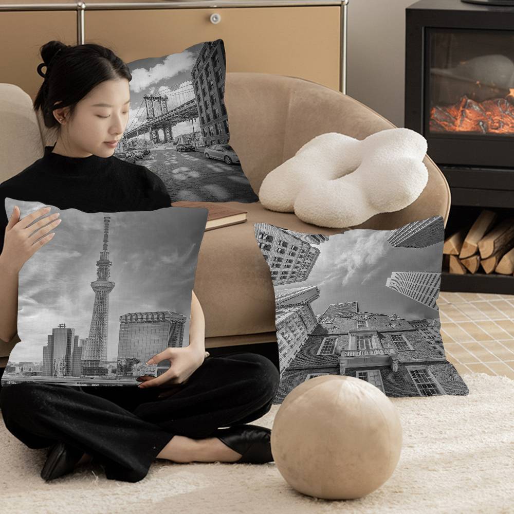 Black And White City Art Pillow Cushion Cover Pillowcase Living Room Sofa Home Decor Customized