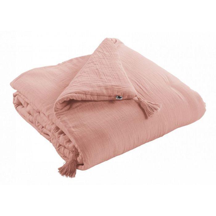 "Gaïa" Quilt or End of Bed All Sizes "Cotton Gauze" - Gaïa Peach Pink - 150 X 150 Cm