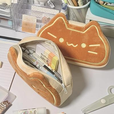 Милый кот карамельный хлеб плюшевая сумка для карандашей Kawaii студент большая вместительная канцелярская сумка котенок пенал для карандашей Назад к школьным принадлежностям