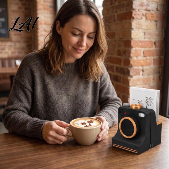 Coffee Printing Supplies 3D Printed Latte Art Camera Manual Cocoa Powder Printer with 4 Decoration Gadgets for Drinks Template Cards Cappuccino