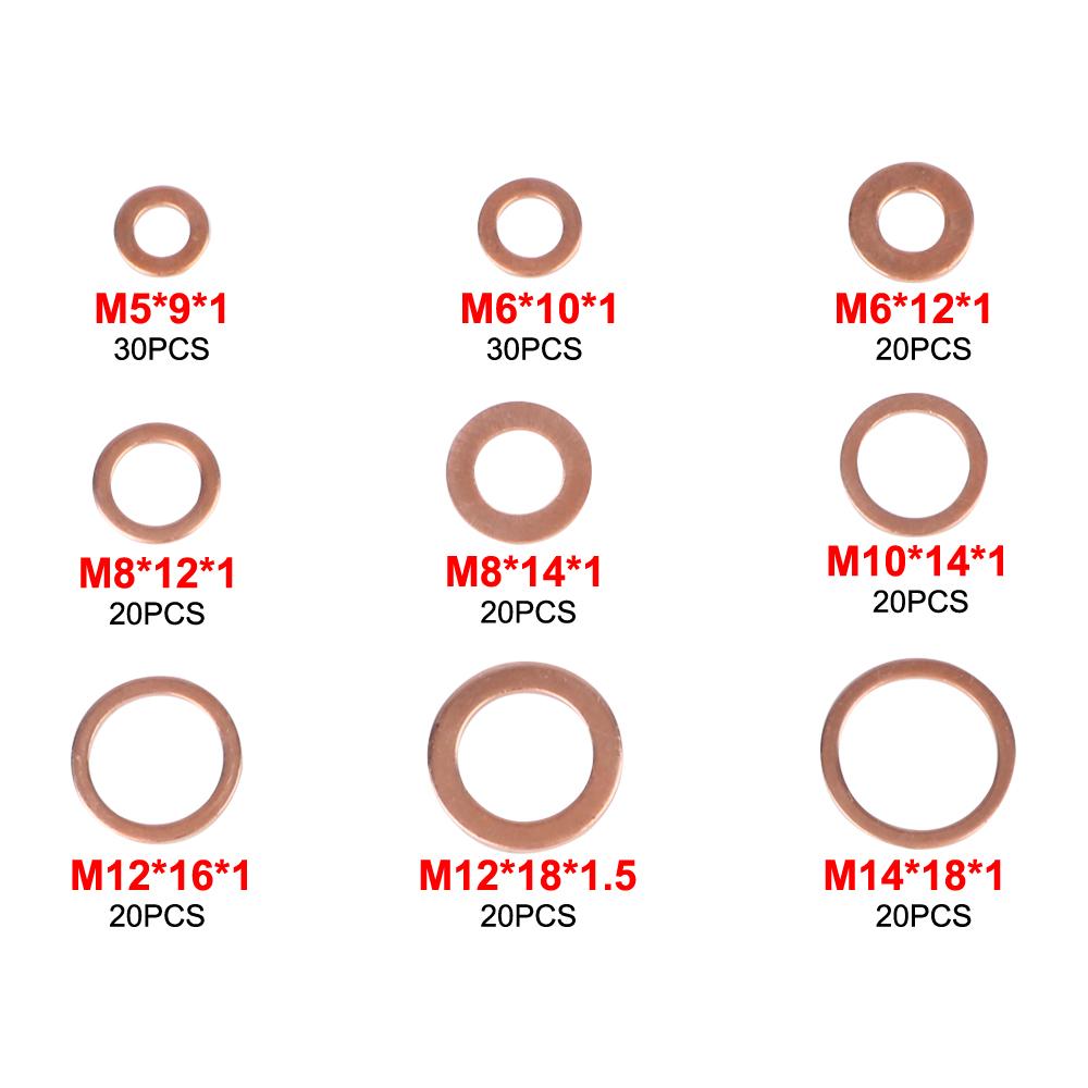 Медная шайба, прокладка, гайка и болт, набор плоских колец, набор уплотнений, комбинированный набор уплотнений, плоские установочные шайбы M5/M6/M8/M10/M12/M14 200 шт.