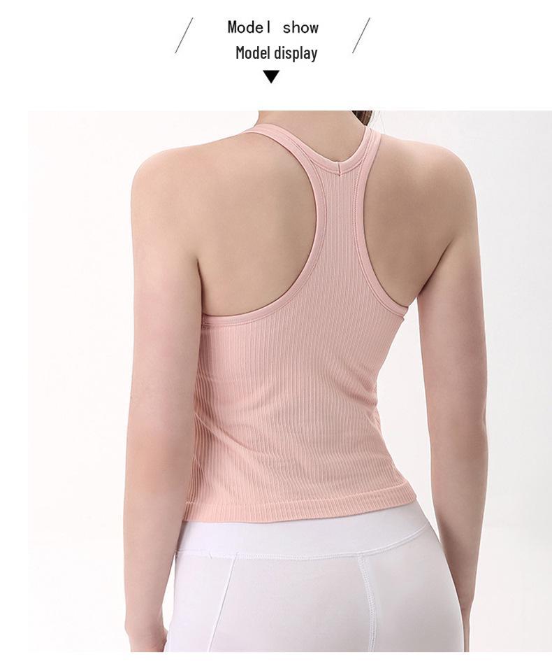 Женская спортивная майка с рубчиком, быстросохнущая, с вырезом-борцовкой, с чашечками, для бега и йоги