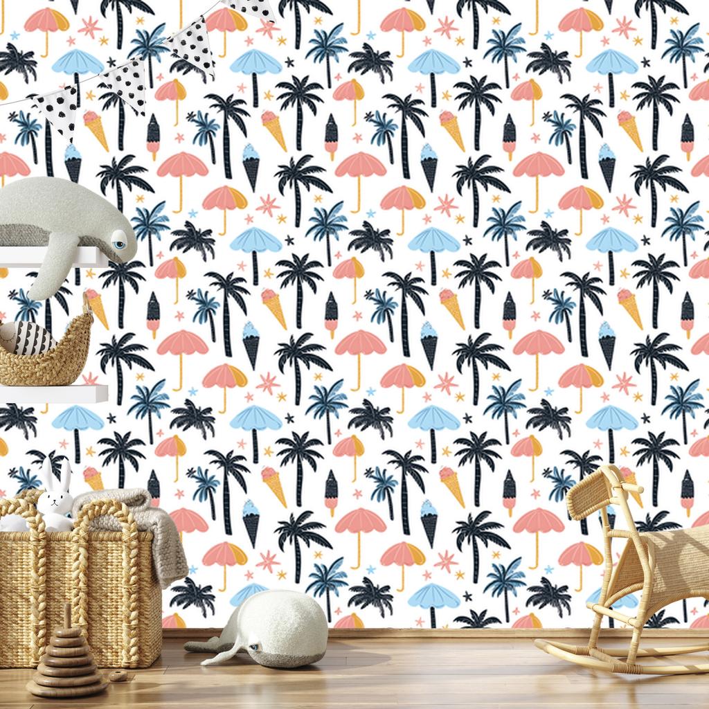 Summer wallpaper white and navy blue for living room and bedroom 50x1000