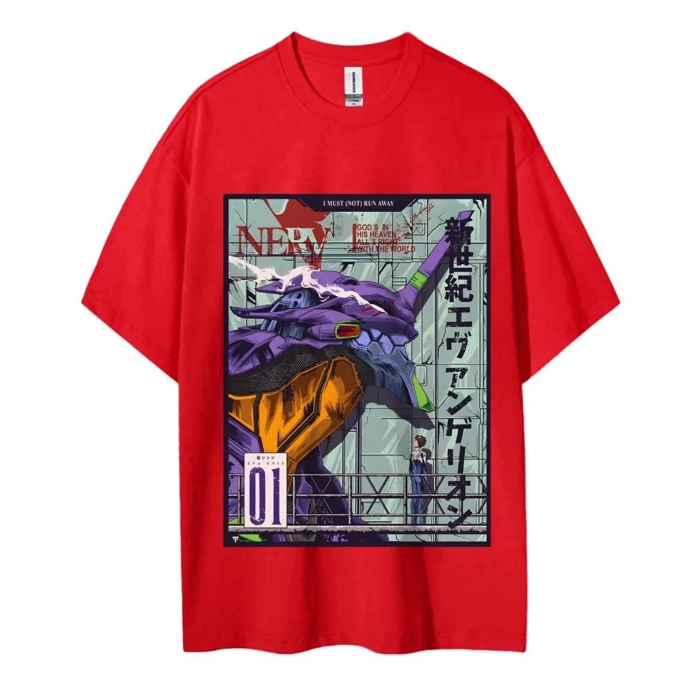 Хлопковая унисекс футболка с круглым вырезом по мотивам аниме Neon Genesis Evangelion, удобная, с коротким рукавом, спортивная и повседневная, для мужчин и женщин
