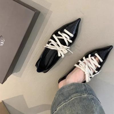 Двусторонний носок с острым носком, яркие кожаные шнурки, французский ретро слипоны, маленькие одинарные туфли, весенне-осенний сезон, женская повседневная обувь