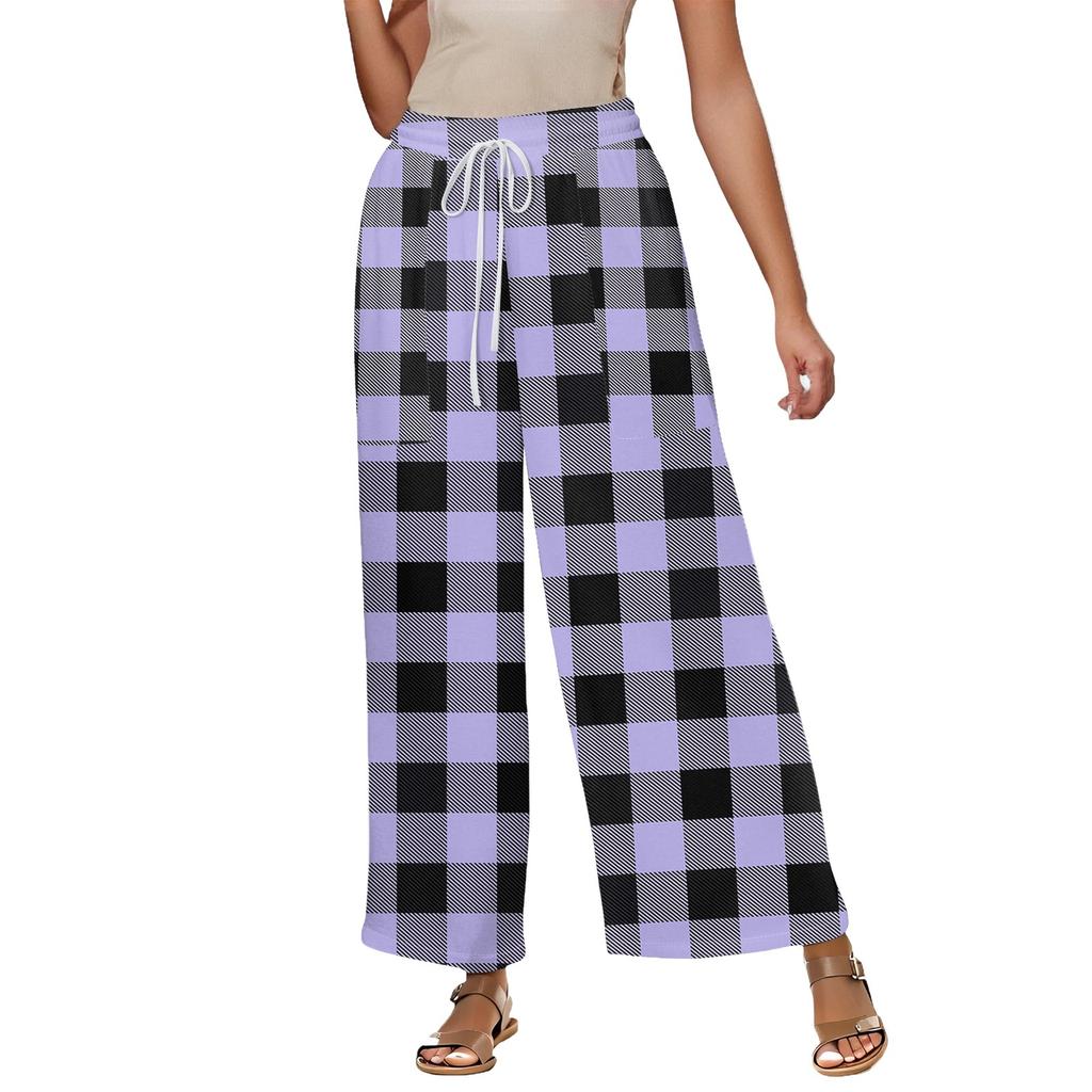 Женские летние эластичные завязки на талии, клетчатые, с принтом из хлопка и льна, свободные брюки Nine Minute