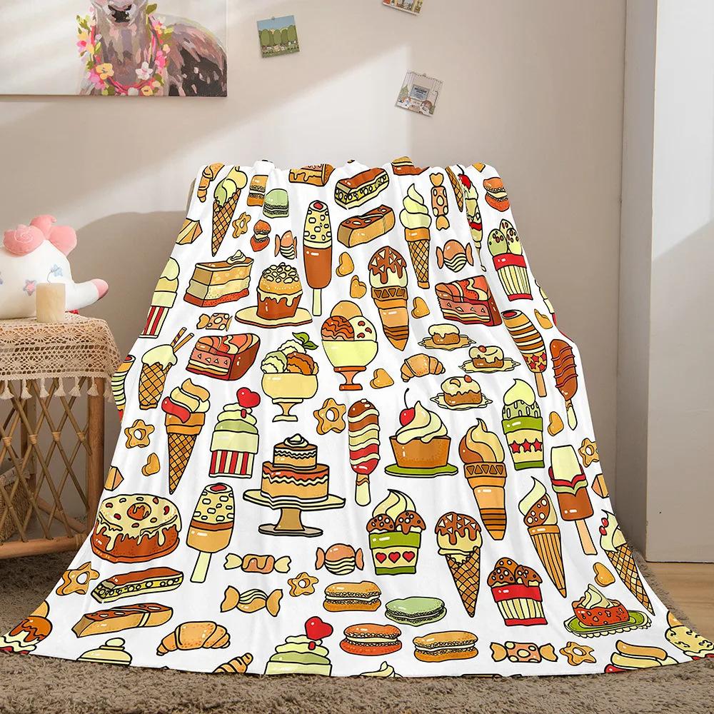 Cartoon-shaped food burger Printed Blanket for Sofa Travel Camping Living Room Office Conditioning Blanket for All Seasons Gifts