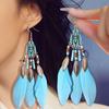 Женские висячие серьги, богемные этнические серьги-перья с каплями воды, длинные кисточки, разноцветные бусины, серьги-подвески, ювелирные изделия, свадебные подарки