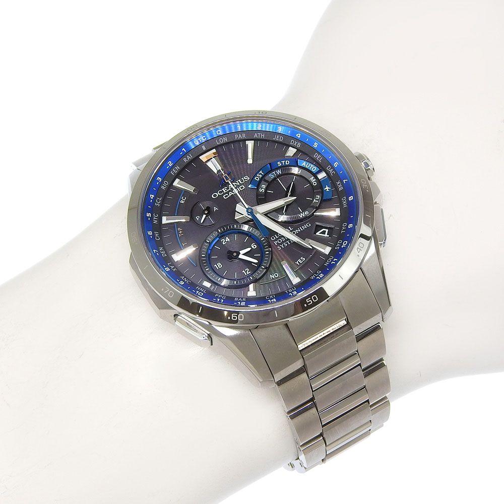 Used 【Authenticity Guaranteed】 With Box & Guarantee, Super Beautiful Condition, CASIO OCEANUS Date GPS Hybrid OCW-G1000 Black Dial Titanium Solar