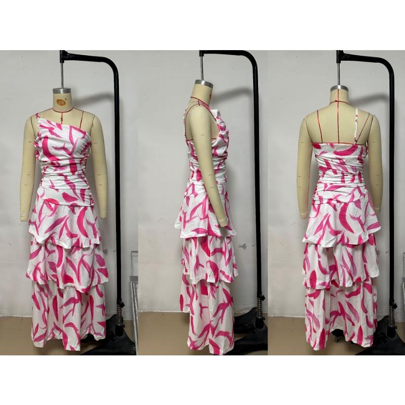 Women's Summer Style One-shoulder Halter Print Dress