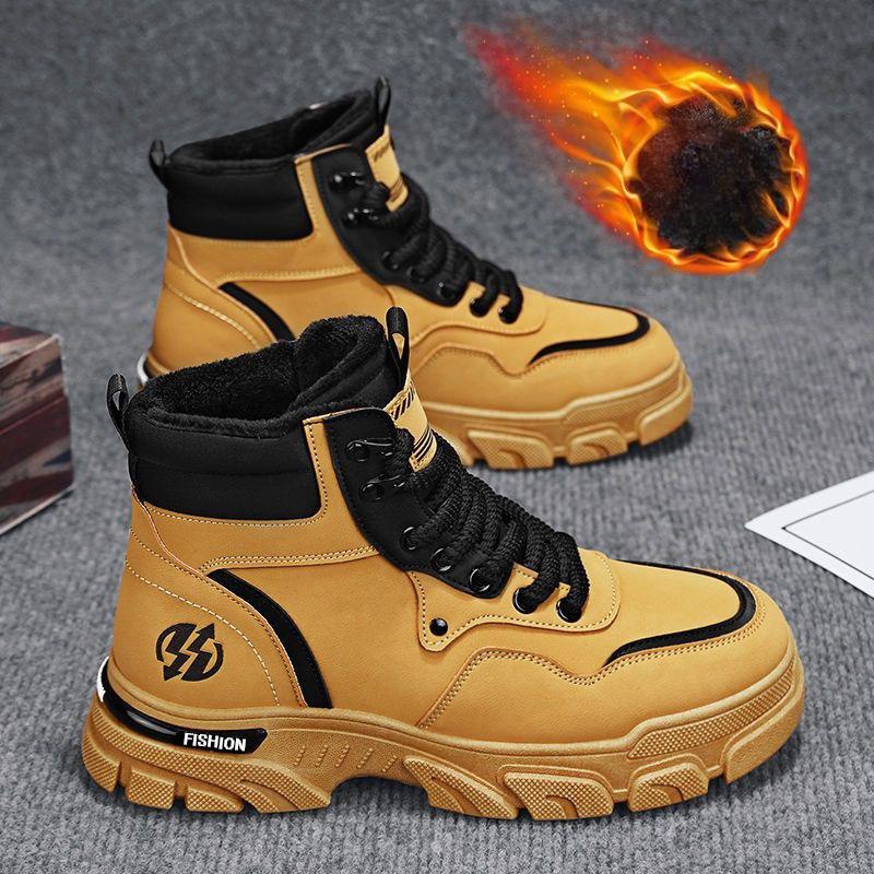 Модные зимние мужские ботинки Плюшевые теплые зимние ботинки Модные ботинки с высоким верхом Искусственная кожа Повседневные ботинки Плюс бархатные теплые хлопковые ботинки Botas Hombre