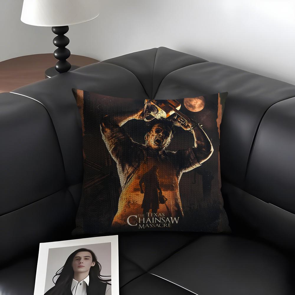 SSaw MassacreE Movie Cushion Cover Natural Linen Organic Fabric DoubleSided Printing Sofa Home Decor Gift Pillow Case