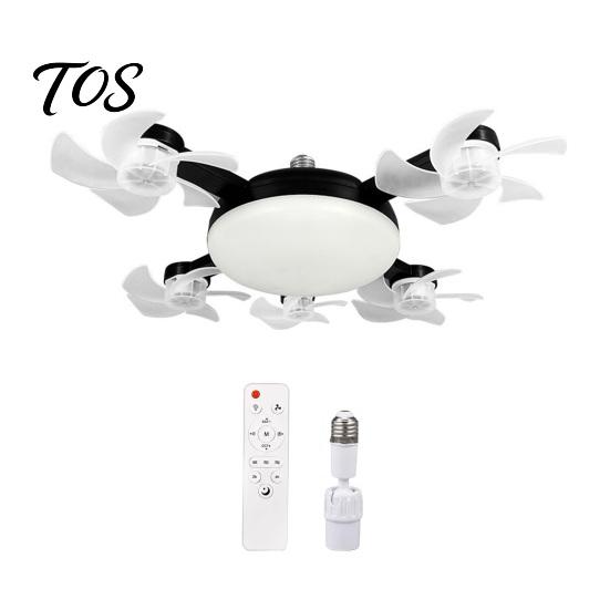 Quiet Room Fan with Light 3/4/5 Blade Ceiling & Remote Control, 2-in-1 Silent LED Drone E27 Socket Foldable Blades, 3-Speed Dimmable for Bedroom