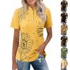 Women's Casual Floral Print V-Neck Short Sleeve Decorative Button T-Shirt Top
