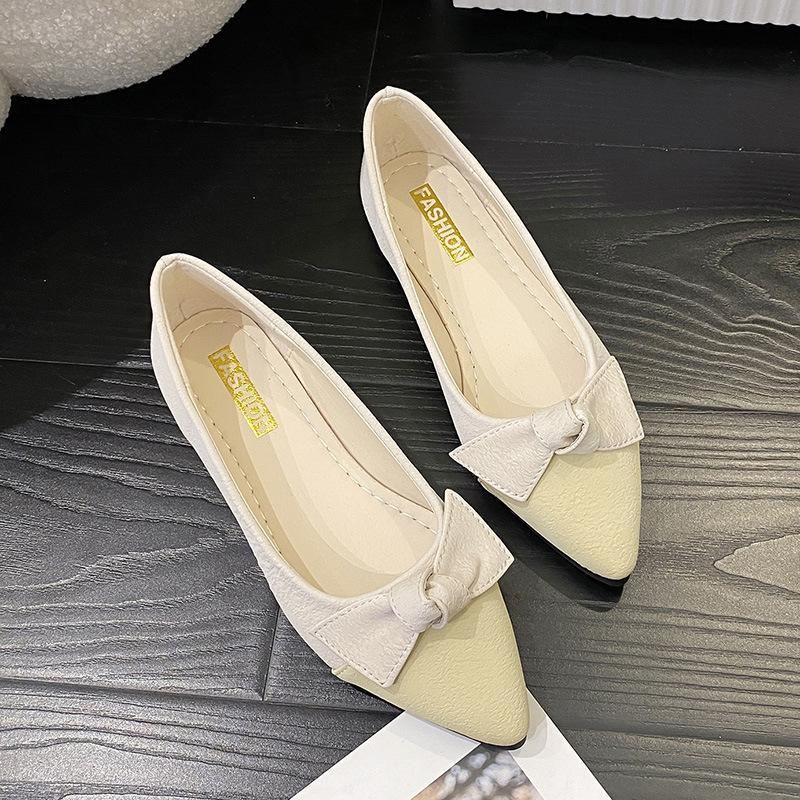 2024 Осень Новые остроносые туфли на плоской подошве с мелким вырезом для женщин Модные удобные женские туфли с бантом на мягкой подошве Zapatos De Mujer