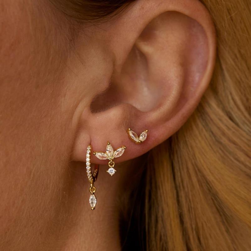 3/5/6Pcs Copper Geometry Huggie Hoop Earrings Set Daily Wear Gold Silver Color Zircon Ear Piercing Earring Wedding Jewelry Gifts