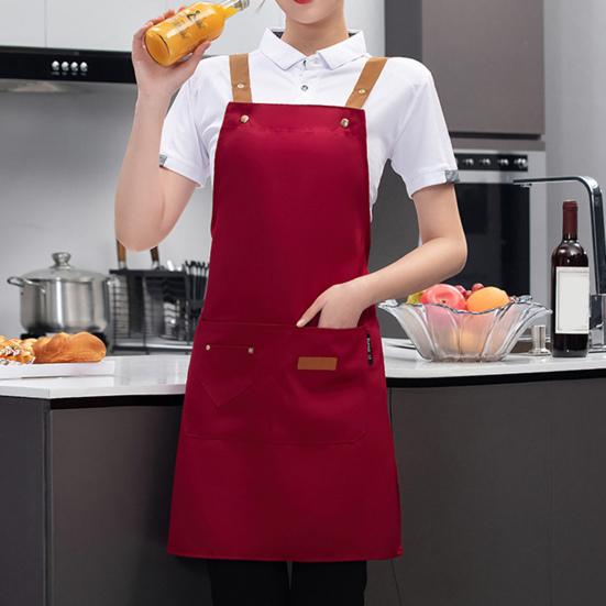 Кухонный фартук Регулируемый водонепроницаемый с карманами Сплошной цвет Большой охват Защитный холст Необрастающий чистящий фартук Кухонный фартук