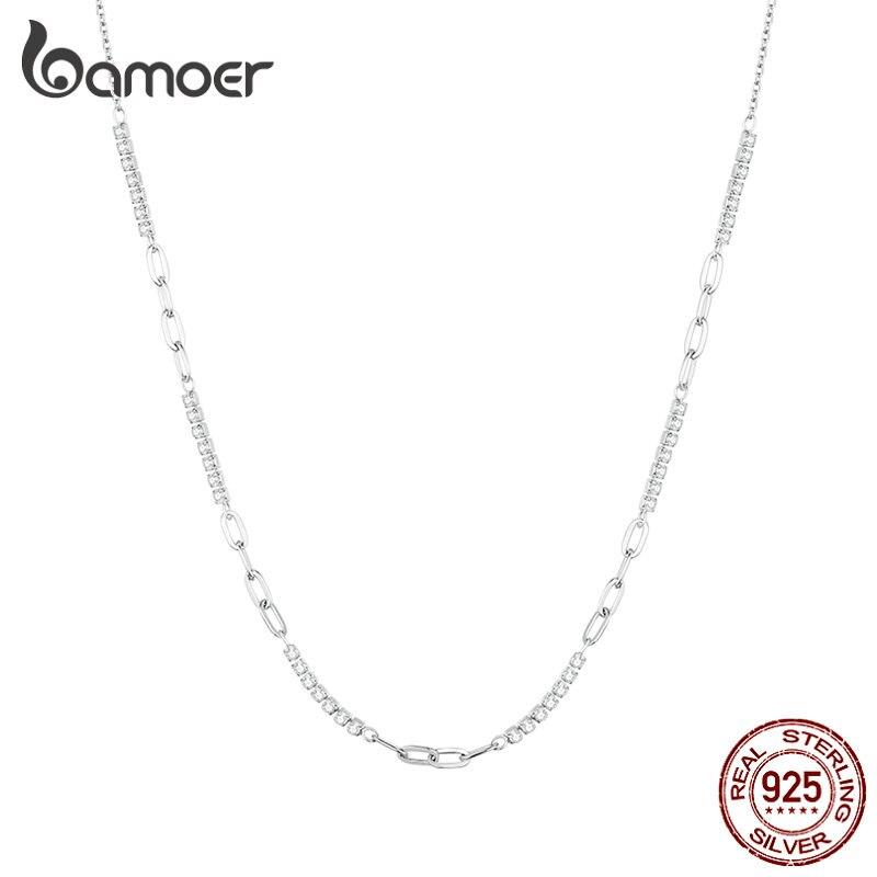 BAMOER, стерлинговое серебро 925 пробы, блестящее циркониевое ожерелье, О-цепочка, звено для женщин, подарок на день рождения, помолвка, ювелирные изделия