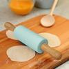 Non-Stick Silicone Rolling Pin Wood Handle Non-stick Dough Pasta Cookie DIY Dough Rolling Pin Kitchen Cooking Baking Tools