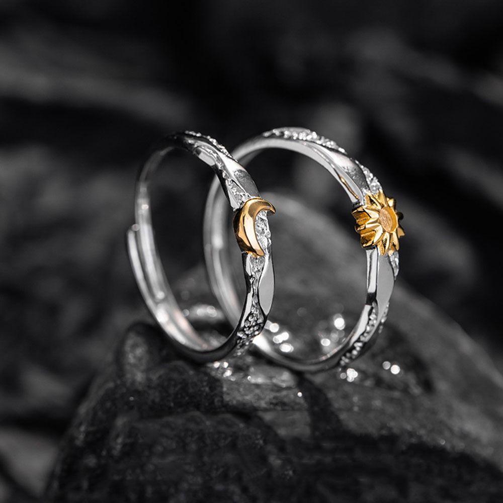 Stackable Adjustable Open Rings Sparkling Matching Rings Love Gift Sun Moon Couple Finger Ring  Men
