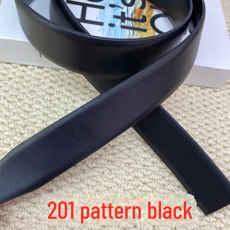 Men's Leather Automatic Buckle Belt with Headless, Buckleless Cowhide Strip and Vegetable-Tanned Card Slot