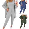 3 Pcs/Set Women Vest Coat Pants Suit Round Neck Sleeveless Top Long Sleeves