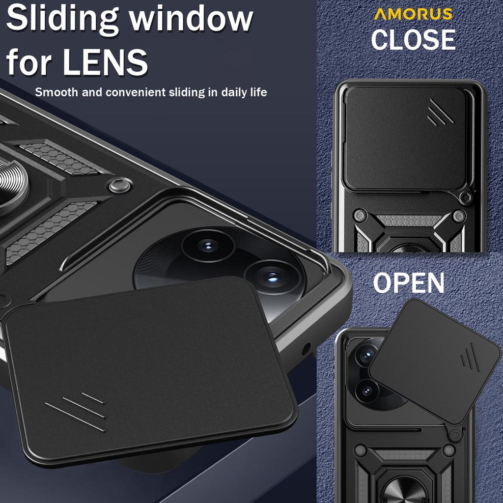 AMORUS Чехол-подставка для Xiaomi Redmi K80 5G/Poco F7 Pro 5G PC+TPU Чехол для телефона со шторкой для камеры