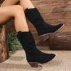 Fashion Women Chunky Heels Mid-calf Boots 2025 Autumn New Faux Suede Pointed Toe Ankle Boots Elegant Pleated Designer Modern Boots