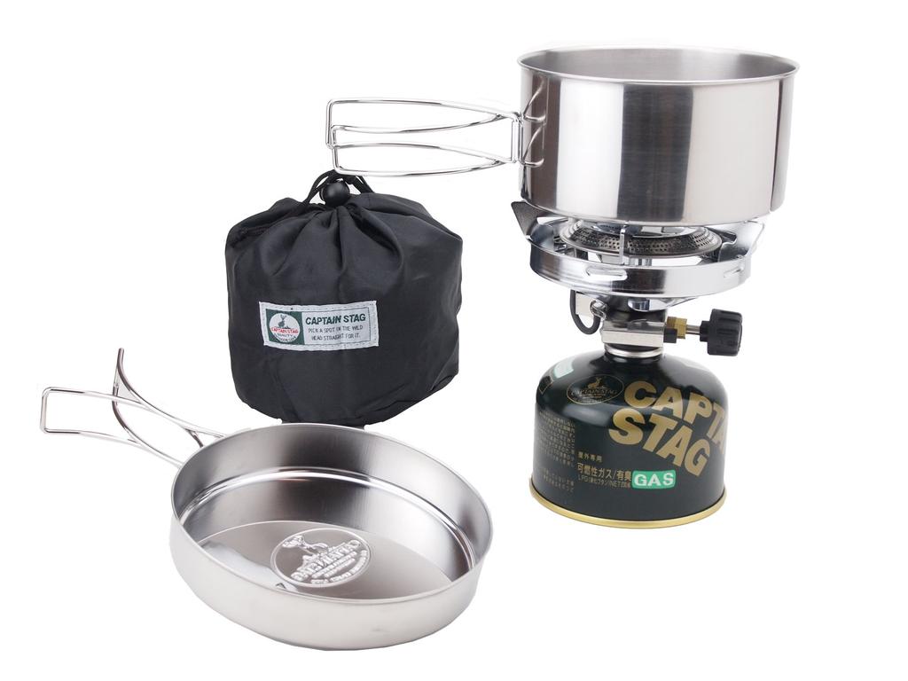 Captain Stag Camping Small Gas Burner Stove Piezoelectric Ignition Cooker Set with Bag M-7903