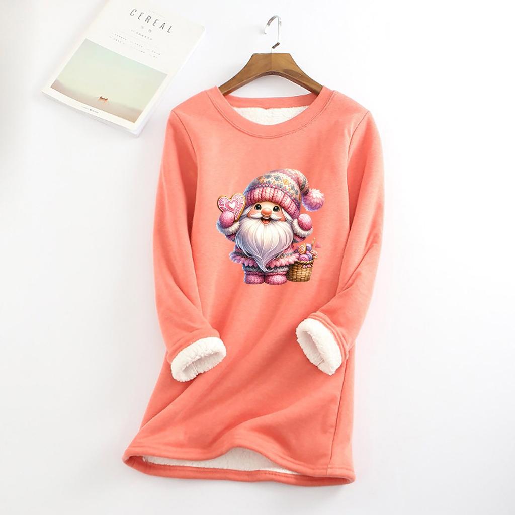 Женский круглый вырез с принтом из утолщенного плюша и кашемира, теплый длинный топ