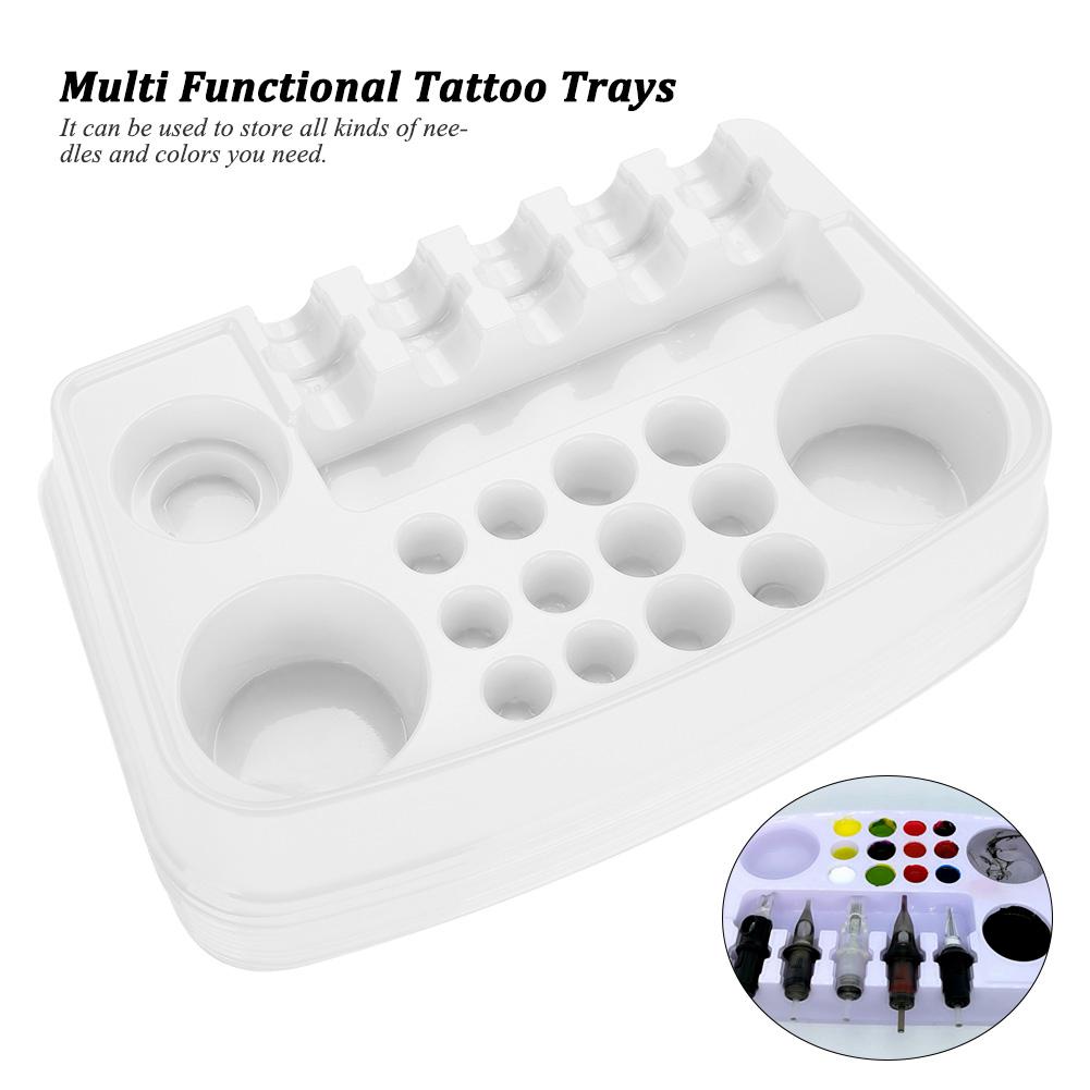 12Pcs Disposable Plastic Tattoo Cartridge Color Tray Needle Holder Stand Trays Tattoo Plate