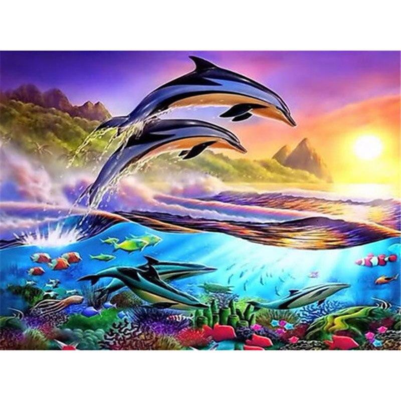 Painting 5d Diamond Diy Dolphin Diamond Embroidery Animals Rhinestones Mosaic Cross Stitch Full Round Drill Home Decor