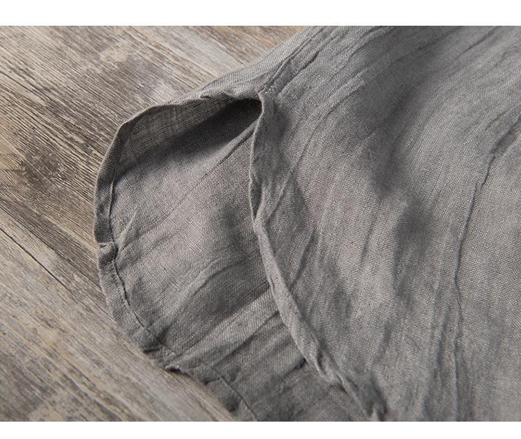 Men's Retro V-Neck Linen Stand Collar Short Sleeve T-Shirt - Plus Size, Thin & Breathable