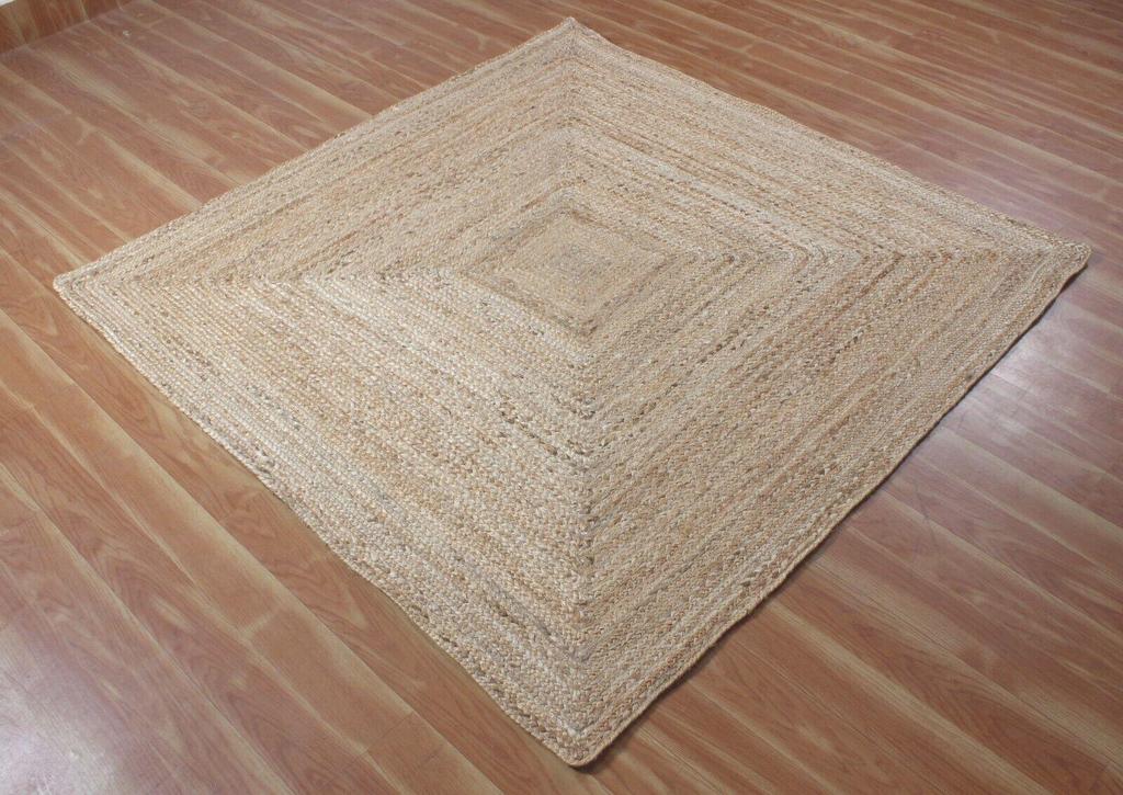 Jute Rug 100% Natural Jute Cotton Rug Handmade Reversible Area Carpet Modern Rug