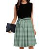 Women's Fashion Striped Printed Casual Lace-up Sleeveless Round Neck Splicing Short Dress