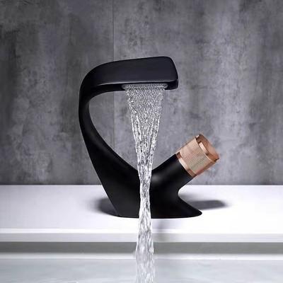 Modern Bathroom Mixer Tap Black/Gold Wash Basin Faucet Single Handle Hot and Cold Waterfall Faucet