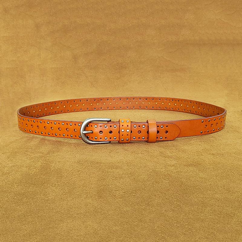 Ремень женский первый слой коровьей кожи с заклепками панк молодежный джинсовый повседневный кожаный ремень