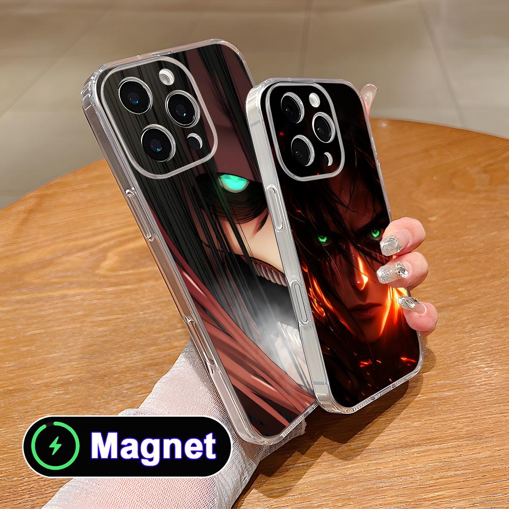 Прозрачный чехол AOT Eren Yeager из ТПУ с поддержкой Magsafe для iPhone 17 16 15 14 13 12 11 Air Pro Max Plus Mini, цветная крышка