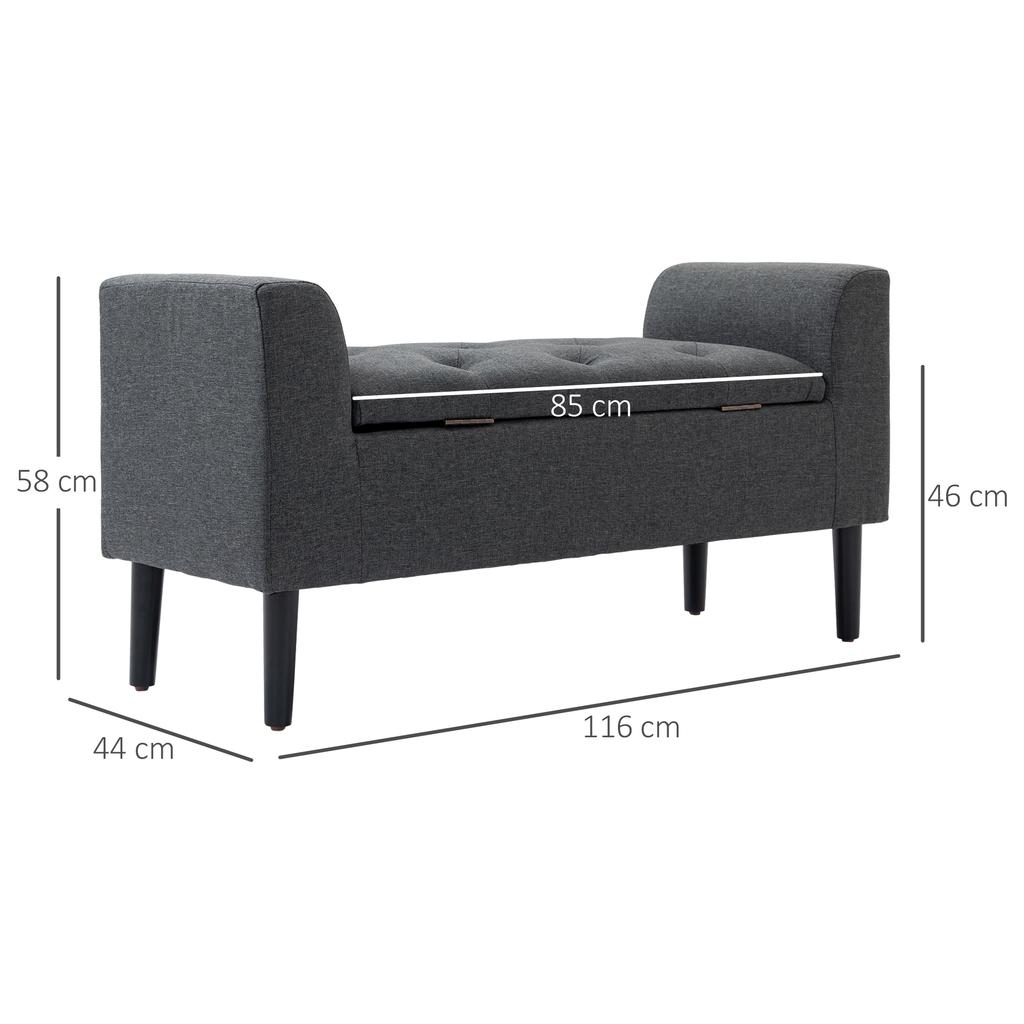 Storage Bench Linen Look Upholstered Bench Wooden Legs Bed Bench Load Bearing Up To 130 Kg For Living Room Bedroom Hallway 116 X 44 X 58 Cm Dark Gray