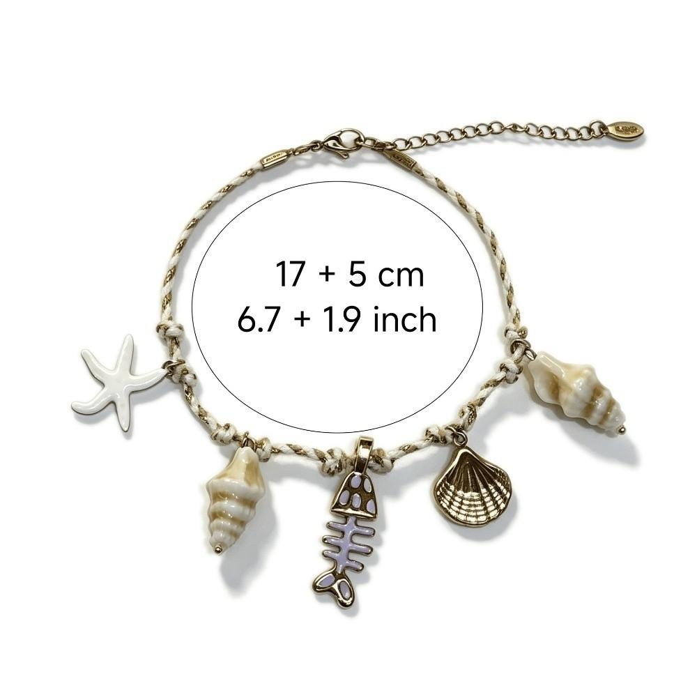 Waterproof Ocean Style Bracelet Stainless Steel Conch Shell Hand Chain Braided Rope Bangle Travel