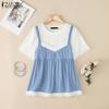 Women Casual Round Neck Patchwork Summer Short Sleeve T-Shirts