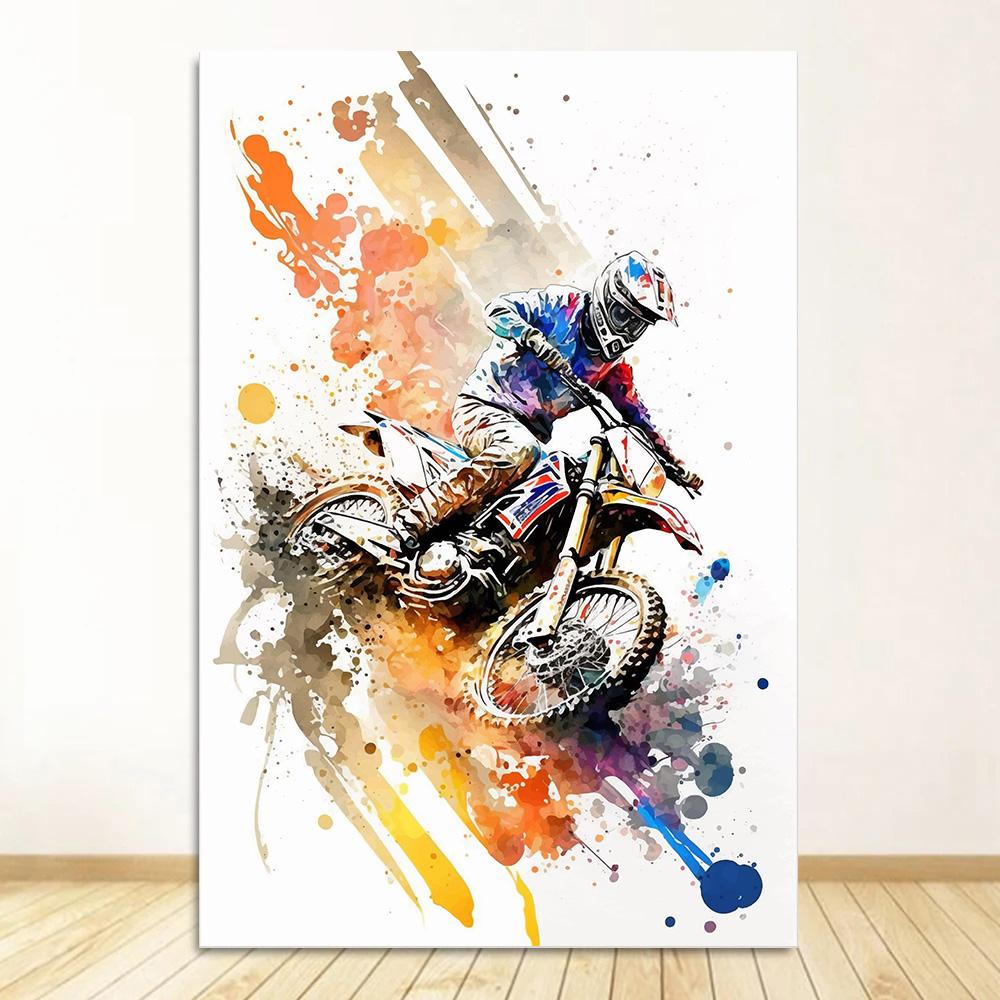 Акварельные постеры с мотоциклами для мотокросса, принты, холст, живопись, мотоцикл, мотоцикл, настенная картина для комнаты, домашний декор, подарок байкеру