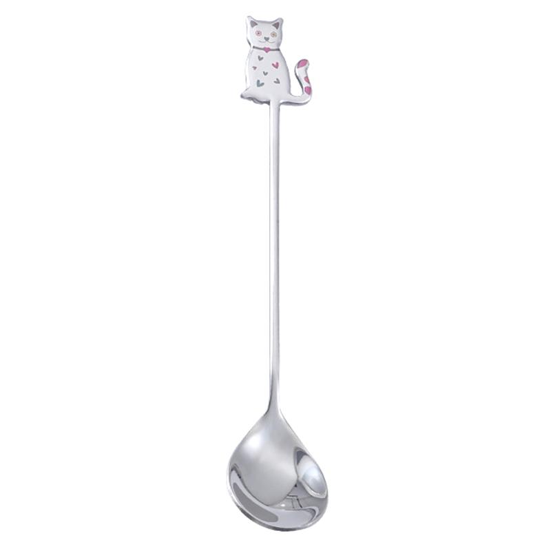 Cute Paintings Cat 304 Stainless Steel Spoon Hollow For Coffee Tea Dessert Spoon Kitchen Tableware Gifts For Students Children